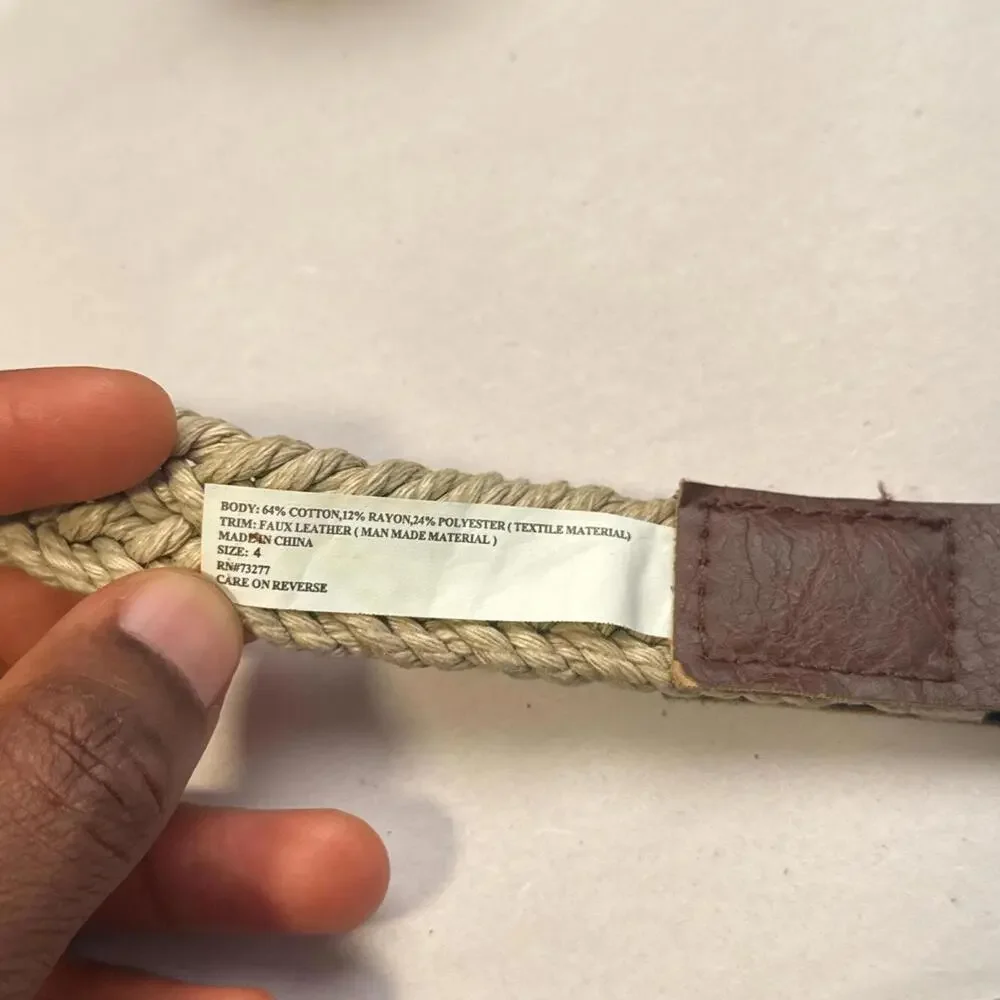 Vintage Braided Rope belt with ajustable D-ring buckle size 4 fits‎ like S-M